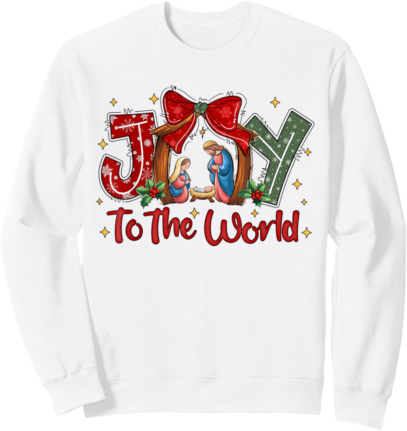 Joy To The World Christian Christmas Coquette Oh Holy Night Sweatshirt - Sweatshirt | White