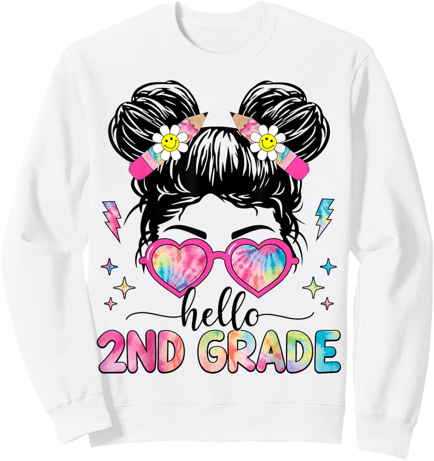 Hello 2nd Grade Messy Bun Girl Back To School First Day Sweatshirt - Sweatshirt | White