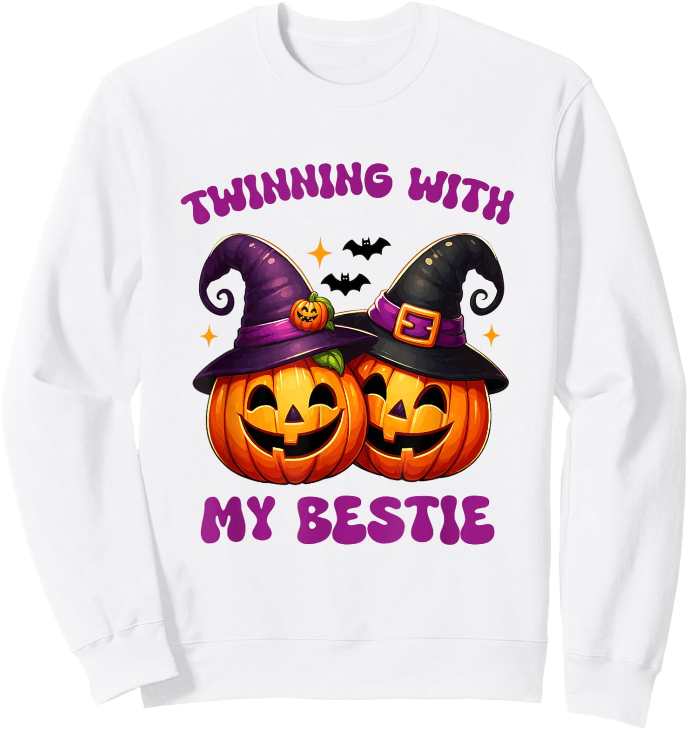 Twinning With My Bestie Halloween Pumpkin And Men Sweatshirt - Sweatshirt | White