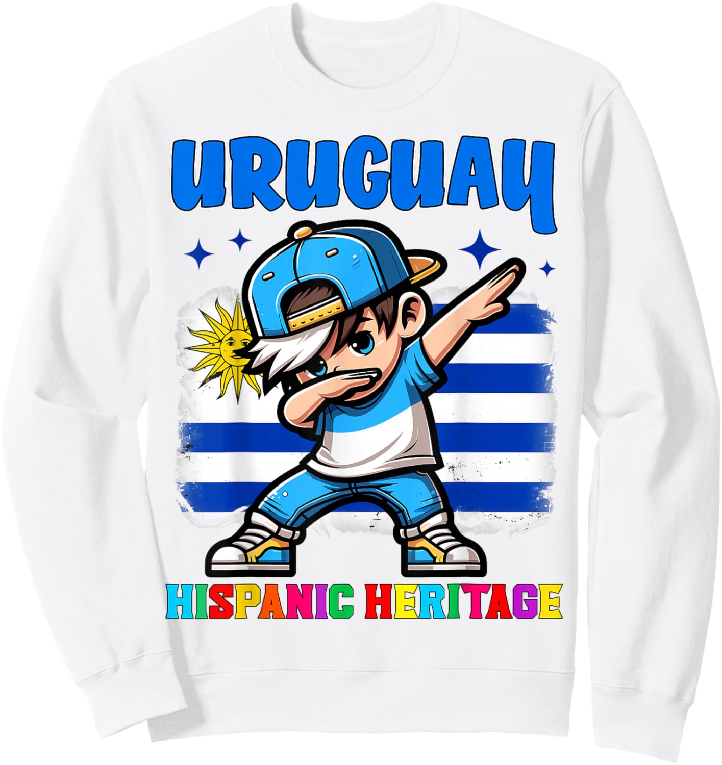 Uruguay Dabbing Kid Hispanic Heritage Celebration for Kids Sweatshirt - Sweatshirt | White