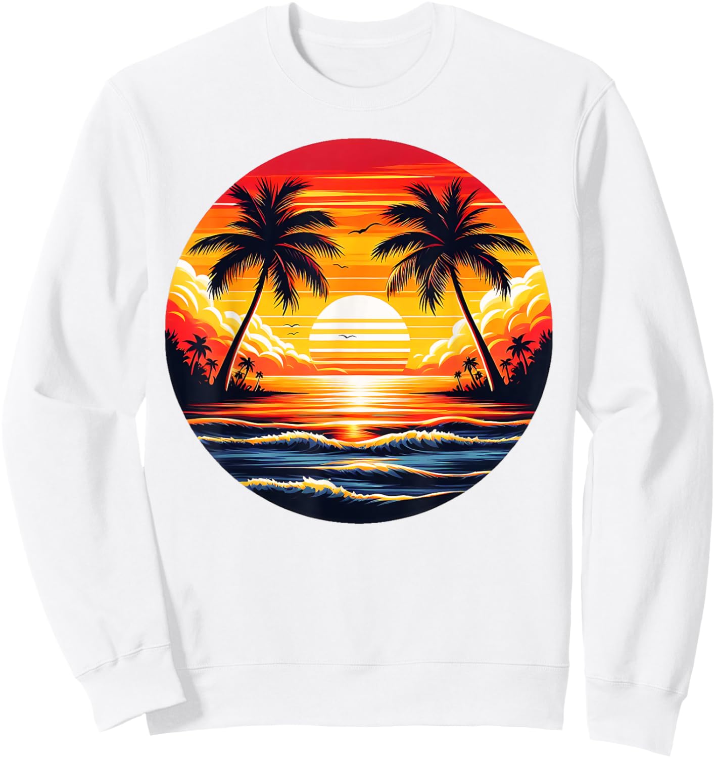Vintage Beach Sunset Palm Tree 70s 80s Summer Vacation Retro Sweatshirt - Sweatshirt | White