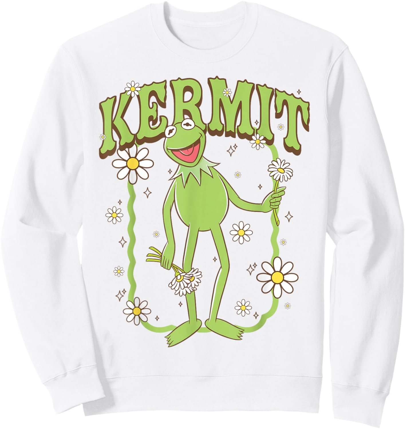 Disney The Muppets Kermit Smile with Spring Daisie Flowers Sweatshirt - Sweatshirt | White