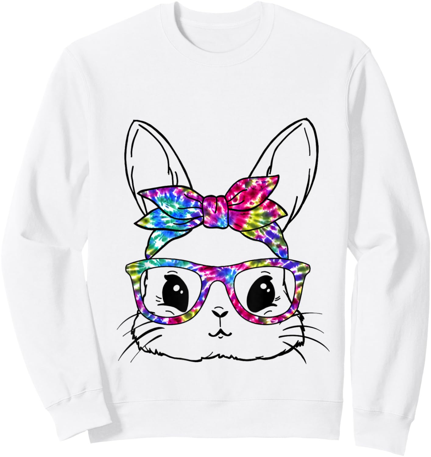 Easter Day Cute Bunny Rabbit Face Glasses Tie Dye Easter Sweatshirt - Sweatshirt | White