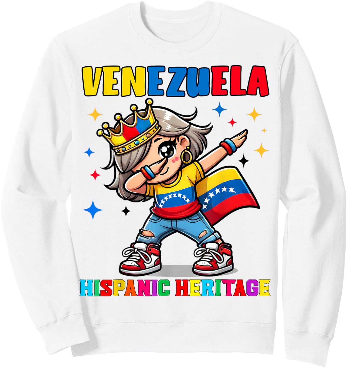 Venezuela Dabbing Girl Hispanic Heritage Celebration for Kid Sweatshirt - Sweatshirt | White