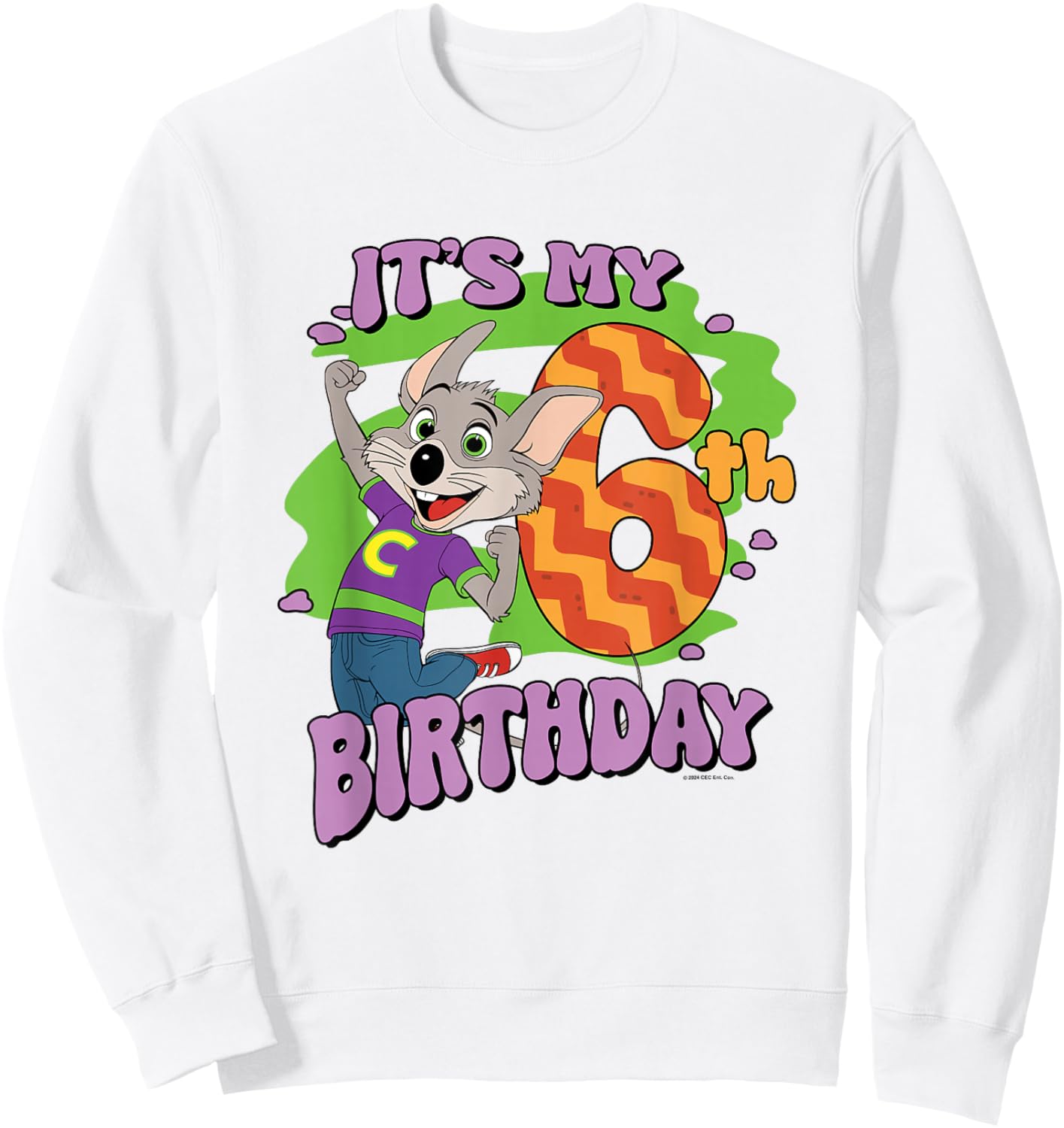 Chuck E. Cheese It's My 6th Birthday Happy Chuck Chest Logo Sweatshirt - Sweatshirt | White