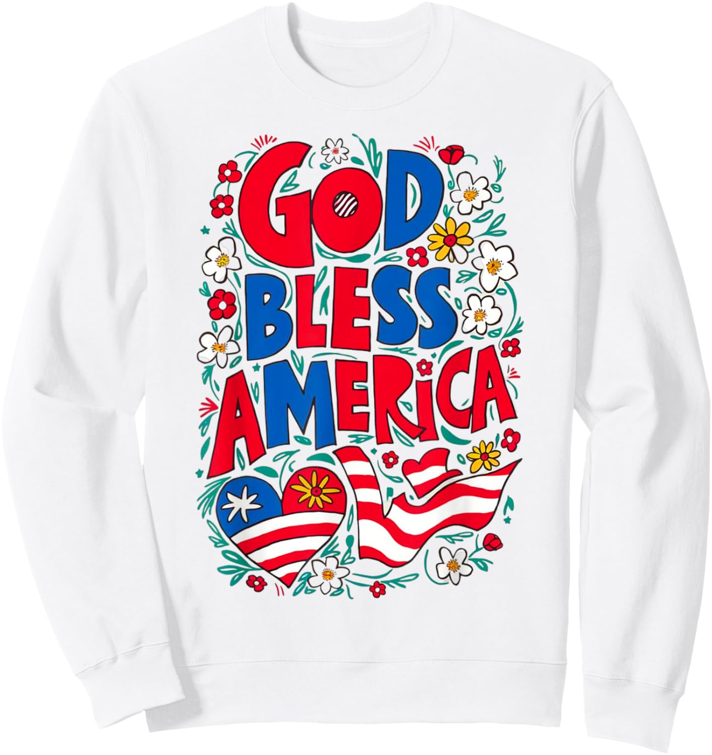 God Bless America Patriotic USA Flag Christian 4th of July Sweatshirt - Sweatshirt | White