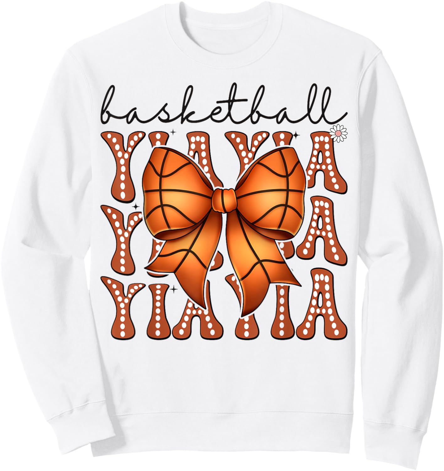 Basketball YiaYia Coquette Bow Game Day Groovy Sweatshirt - Sweatshirt | White