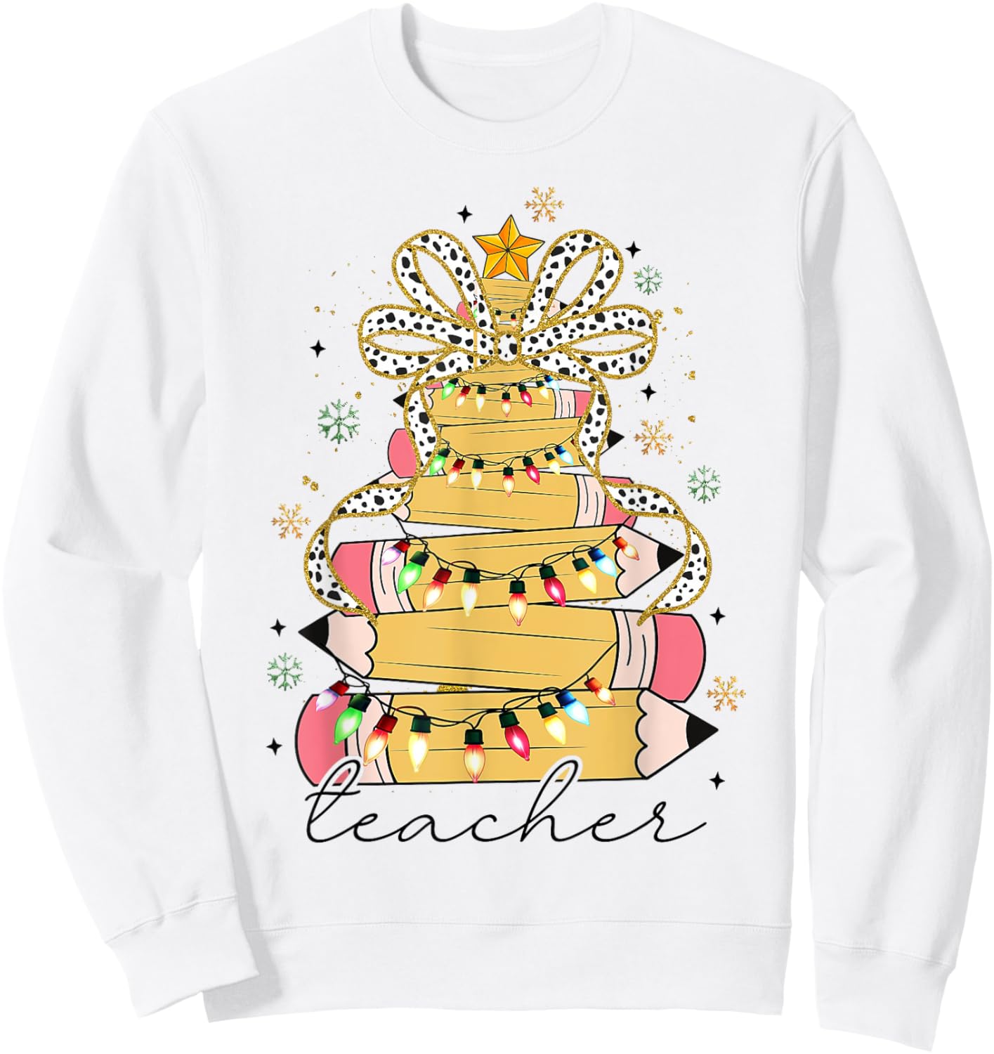 Teacher Crayon Christmas Tree Lights Student School Xmas Sweatshirt - Sweatshirt | White