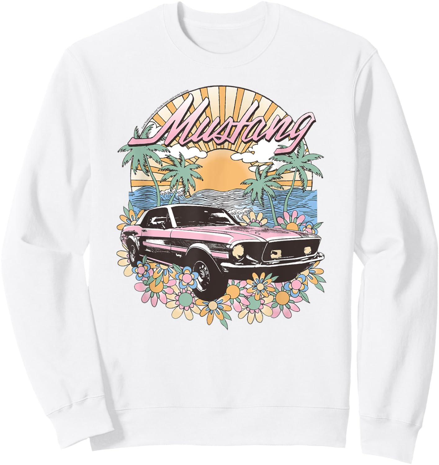 Ford – Vintage Pink Mustang Floral Beach Sunset Palmen Sweatshirt - Sweatshirt | White