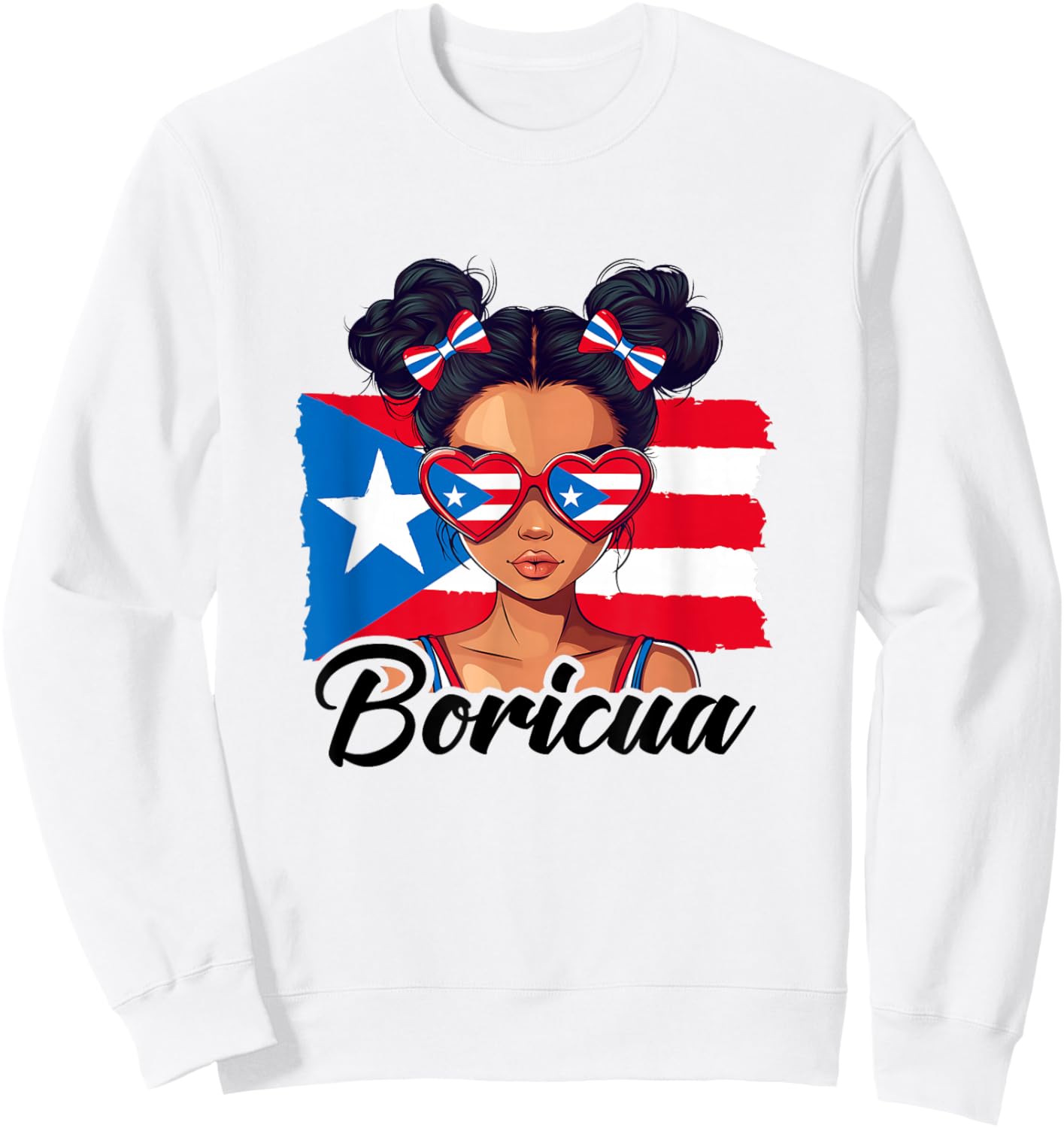 Puerto Rico Hispanic Heritage Messy Bun Puerto Rican Girls Sweatshirt - Sweatshirt | White