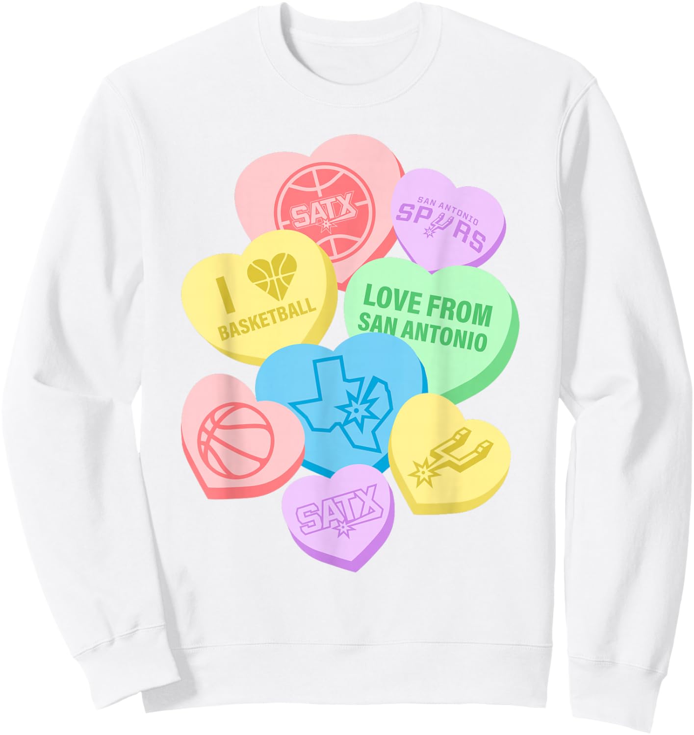 NBA San Antonio Spurs Valentine's Day Candy Hearts Sweatshirt - Sweatshirt | White