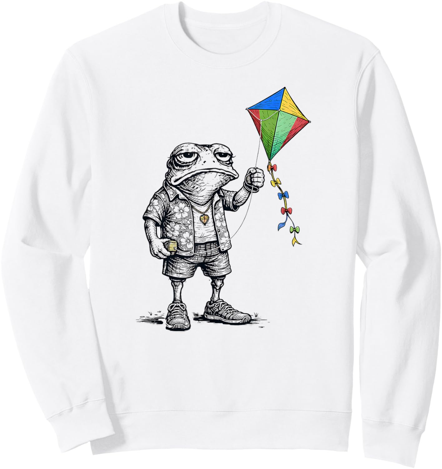 Frog Kite Funny Toad Men Women Grumpy Frog Flying Kite Sweatshirt - Sweatshirt | White