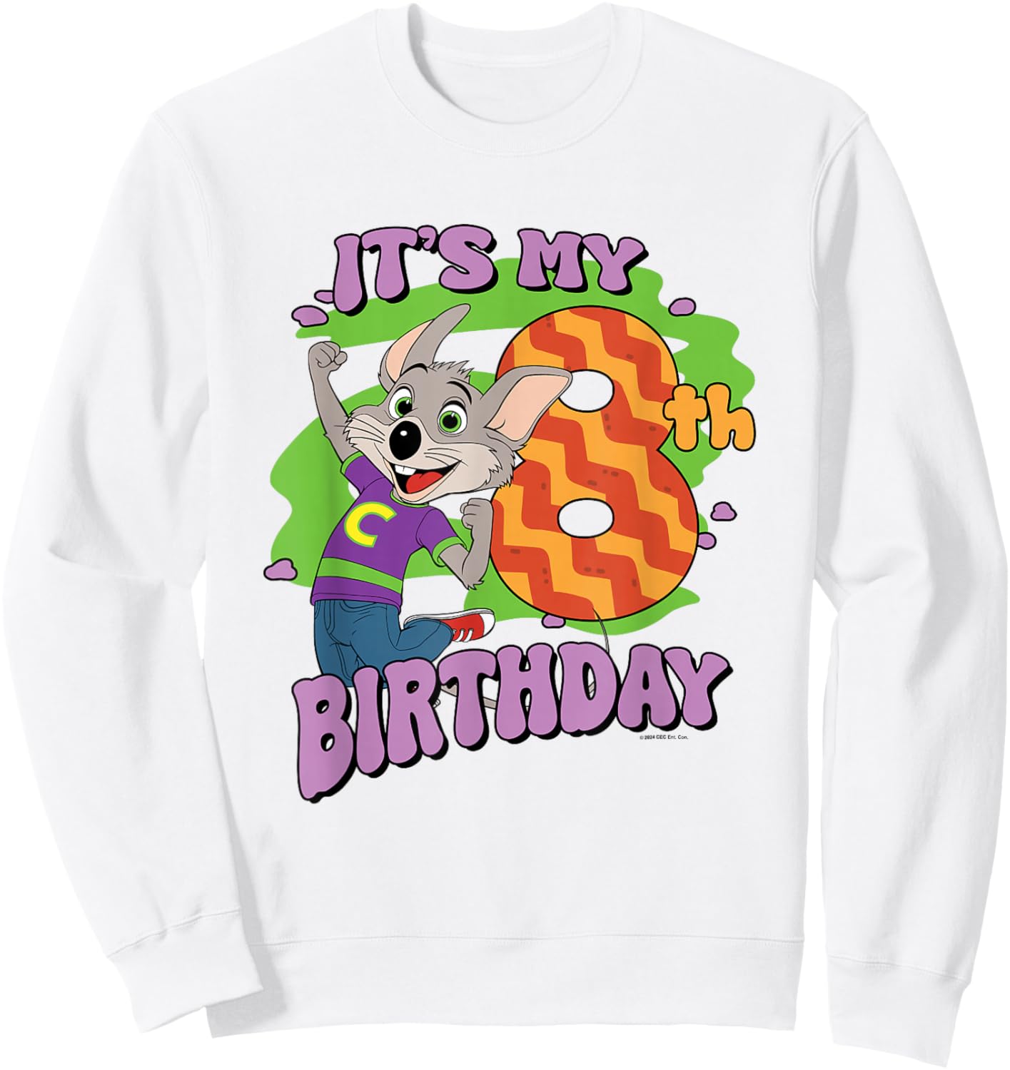 Chuck E. Cheese It's My 8th Birthday Happy Chuck Chest Logo Sweatshirt - Sweatshirt | White