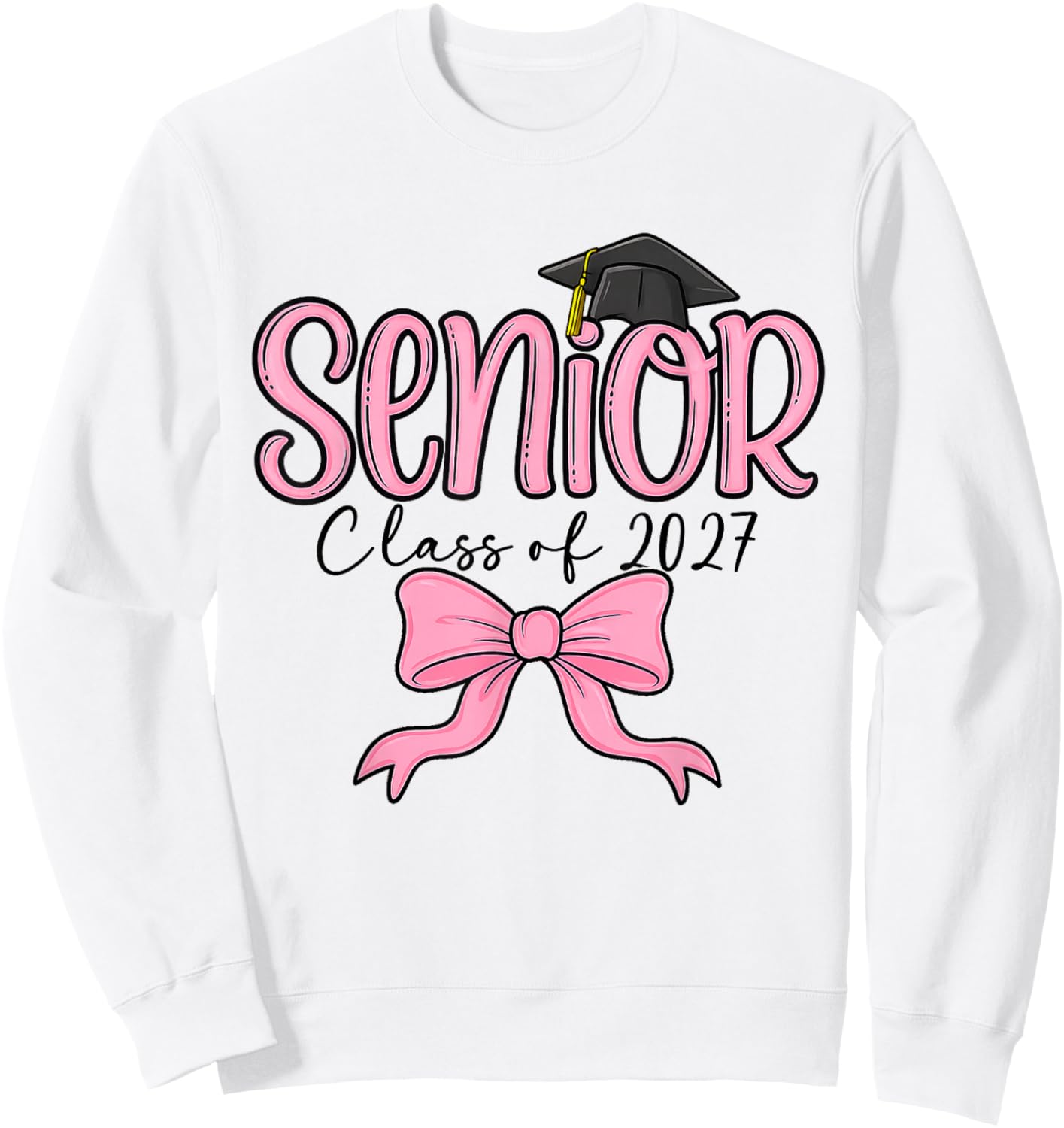 Class of 2027 Pink Bow Senior Graduation Girls Women Sweatshirt - Sweatshirt | White