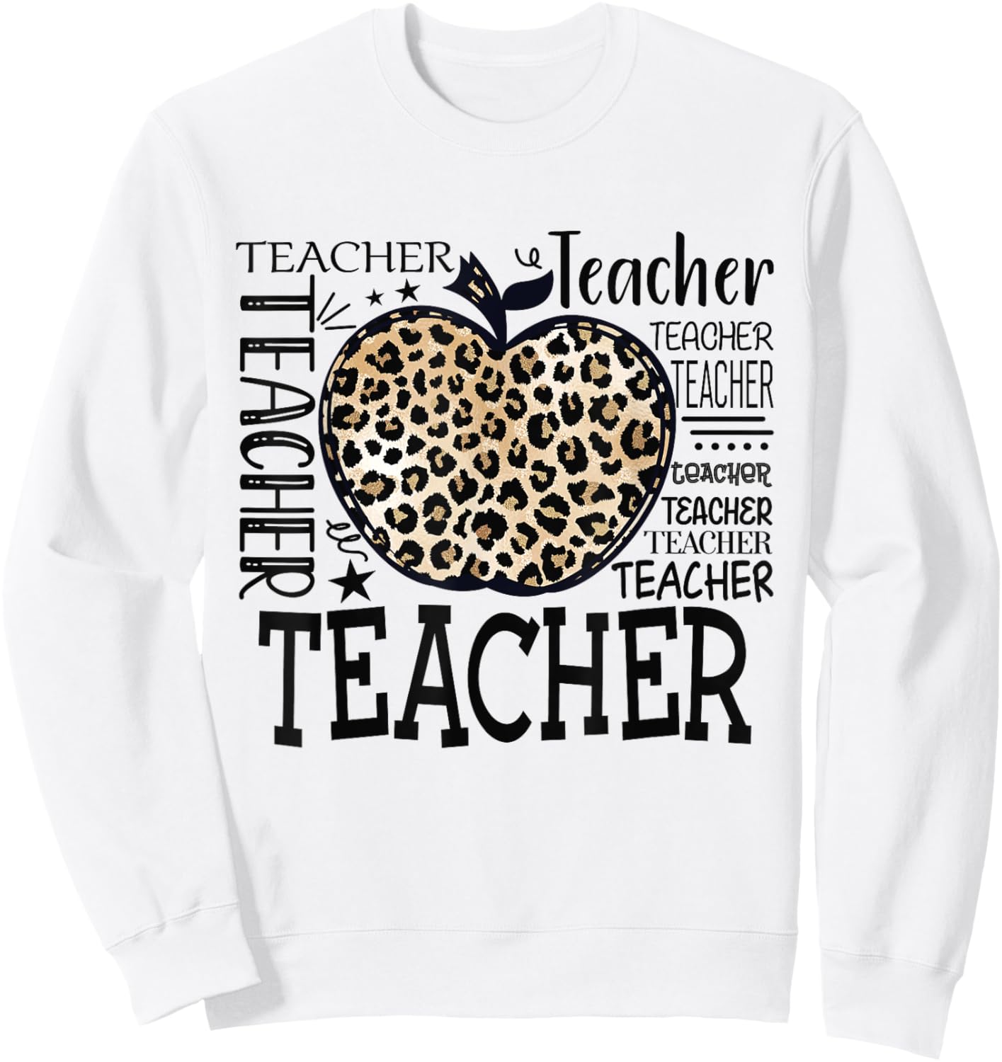Leopard Apple Teacher Graphic Funny Teacher Back to School Sweatshirt - Sweatshirt | White