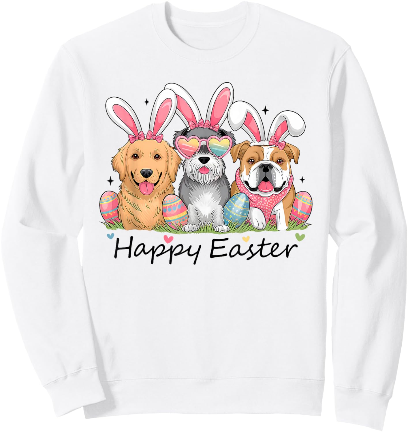 Dogs Bunny Ears Easter Outfit Women Girls Happy Easter Dogs Sweatshirt - Sweatshirt | White