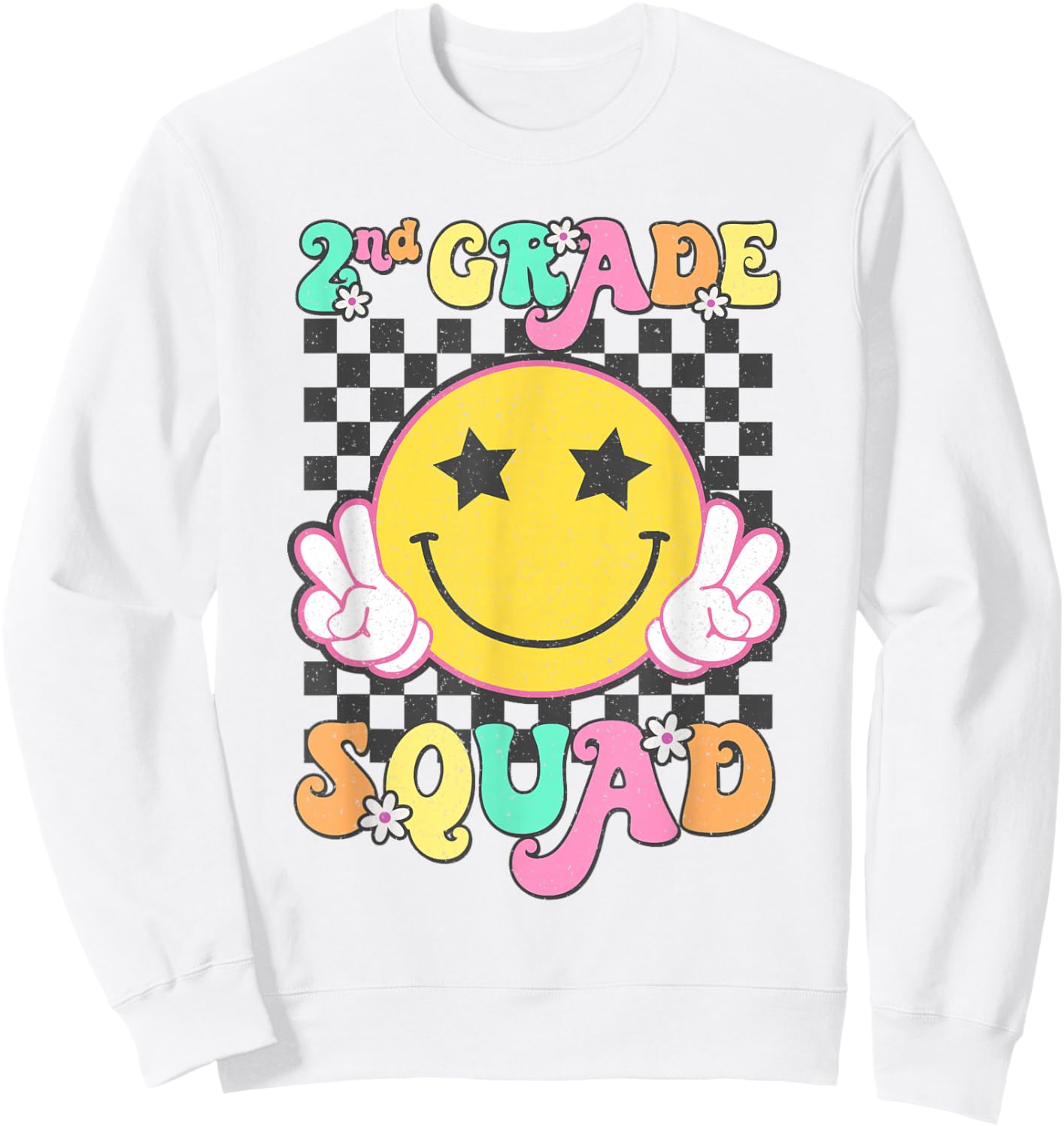 Second Grade Squad Smile Retro Back To School 2nd Grade Sweatshirt - Sweatshirt | White