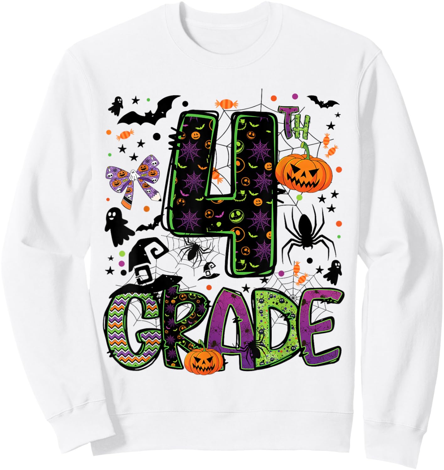 Halloween Spooky 4th Grade Halloween Team Student Teacher Sweatshirt - Sweatshirt | White