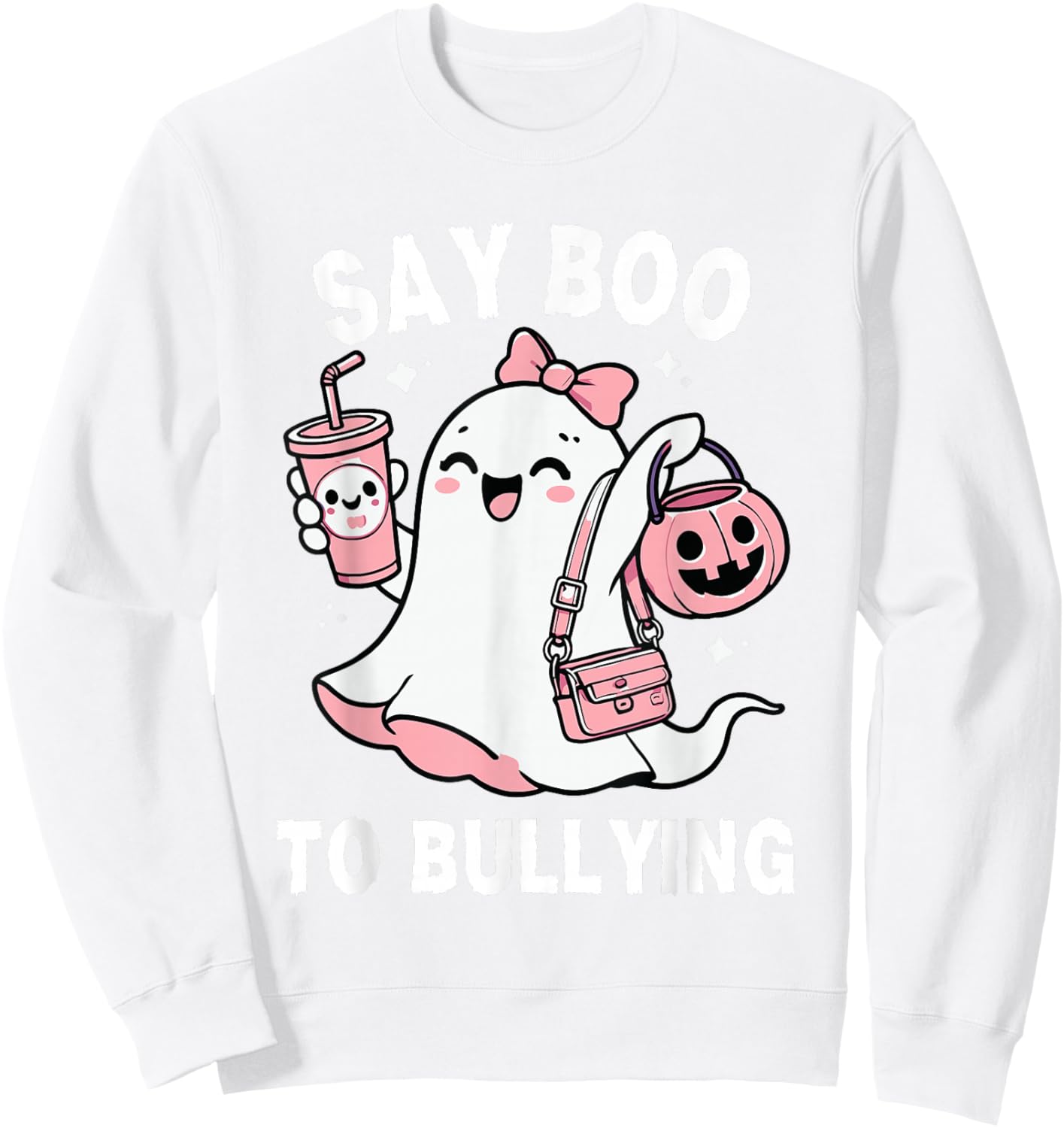 Say Boo To Bullying Orange Anti Bullying Unity Day Halloween Sweatshirt - Sweatshirt | White