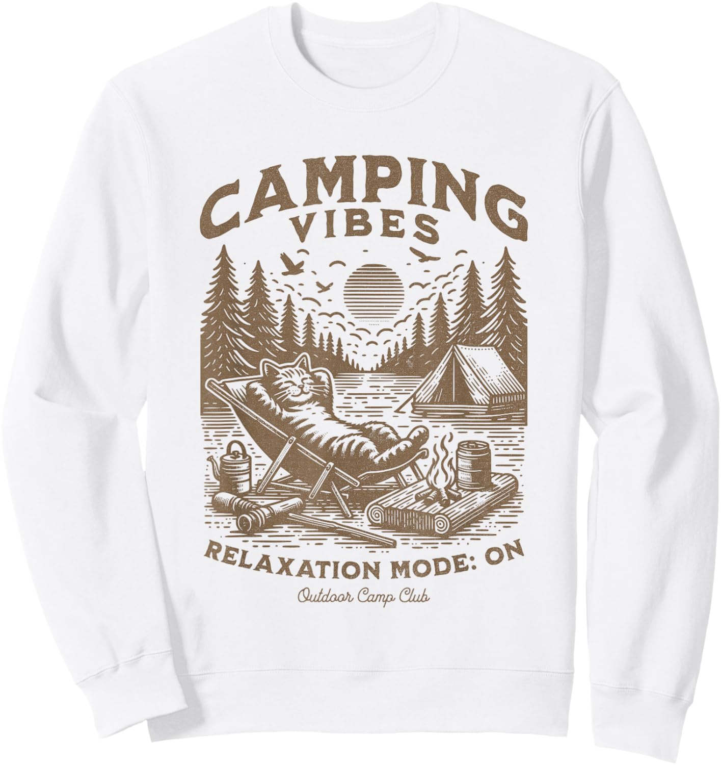 Camping Vibes Funny Cat Campfire Outdoor Nature Lovers Camp Men Women Kids Sweatshirt - Sweatshirt | White