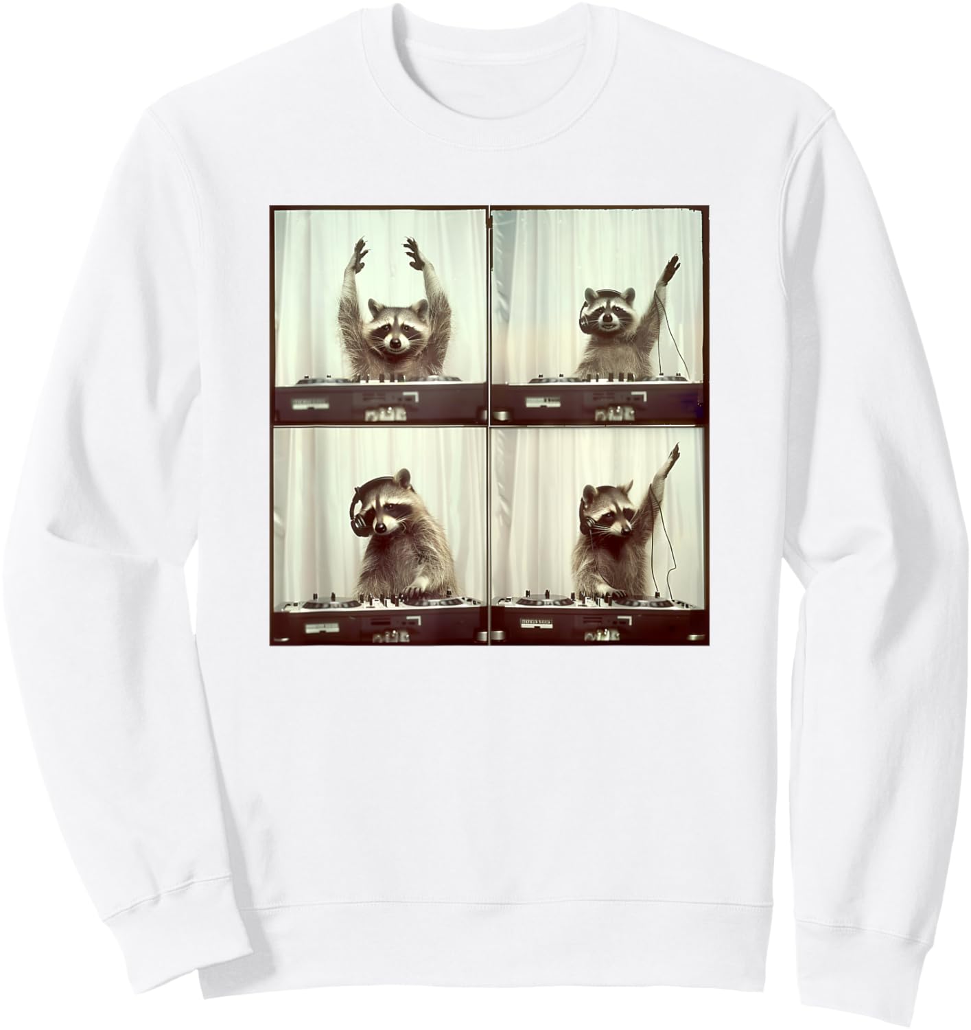 Raccoon DJ On Decks Trash Animal Music Funny Party Raccoon Sweatshirt - Sweatshirt | White
