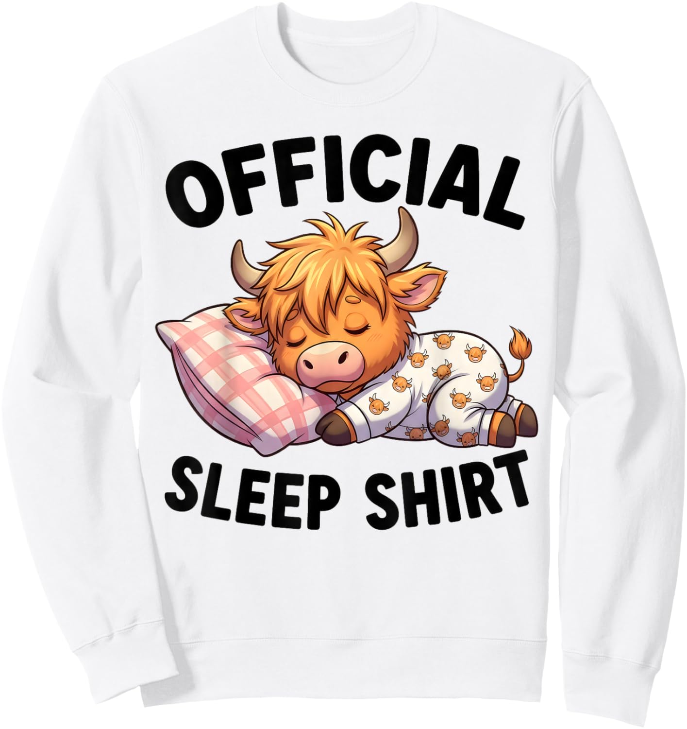 Kawaii Sleeping Highland Cow Official Sleepshirt Nightgown Sweatshirt - Sweatshirt | White