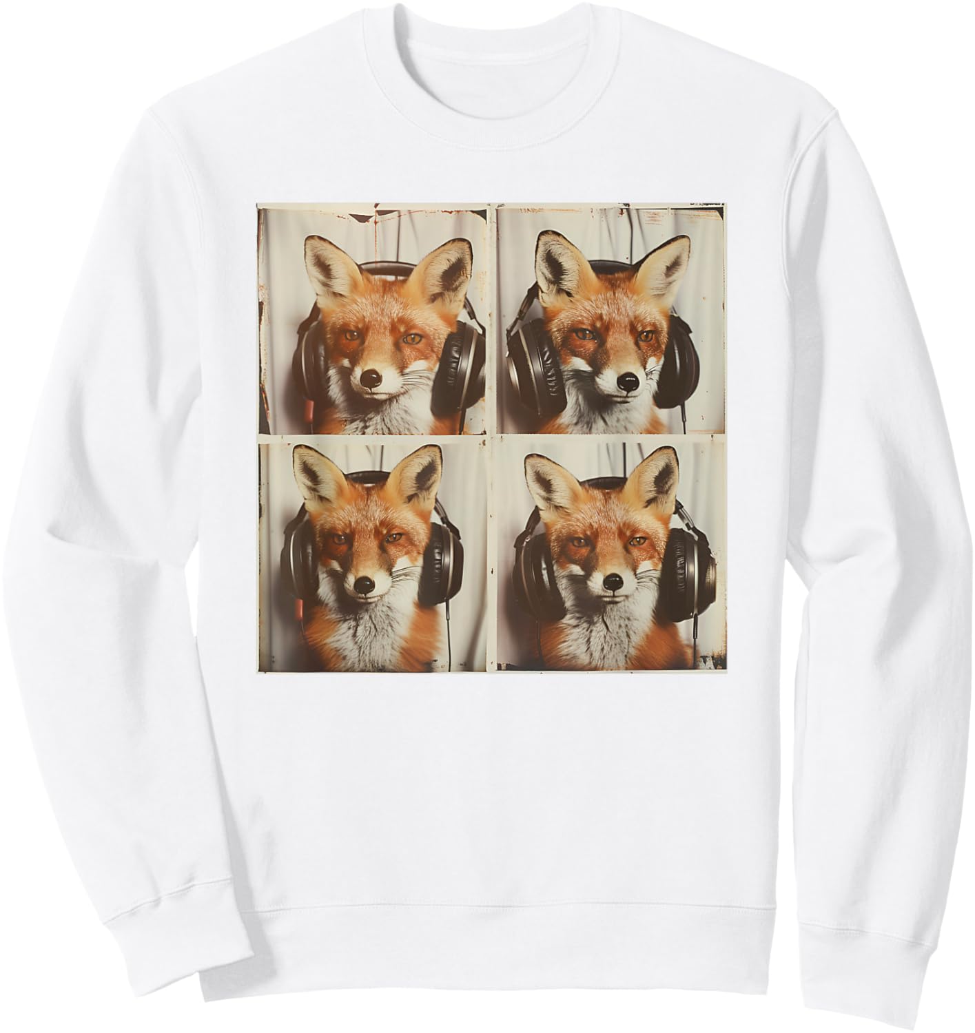 Fox Wearing Headphones Cool DJ Fox Animal Music Sweatshirt - Sweatshirt | White