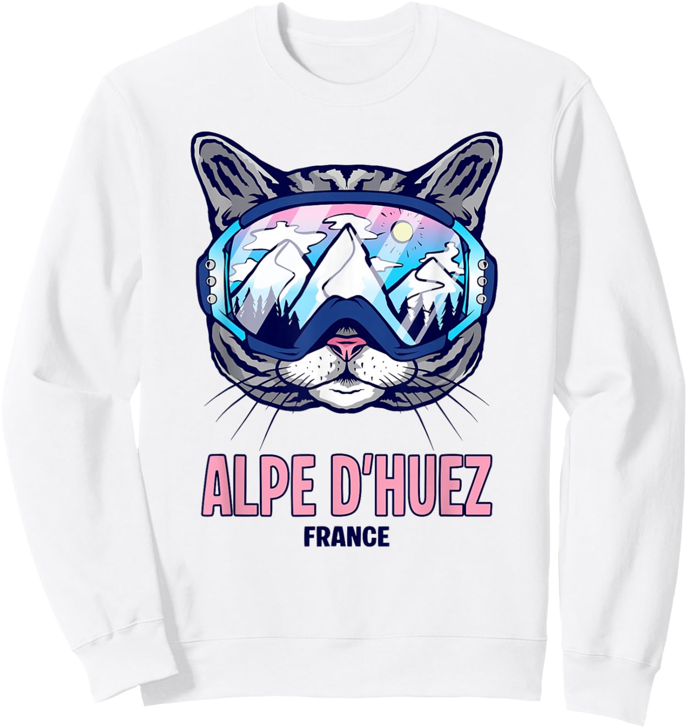 Cat Panoramic Ski Mask Mountain Alpe D'Huez Sweatshirt - Sweatshirt | White