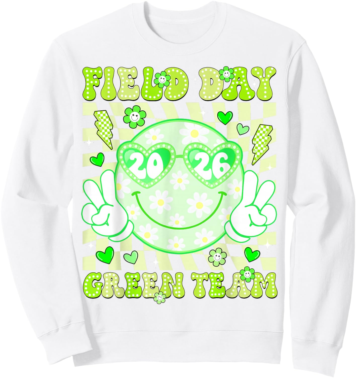 Field Day Green Team 2026 Smile Face Sunglasses Kids Teacher Sweatshirt - Sweatshirt | White
