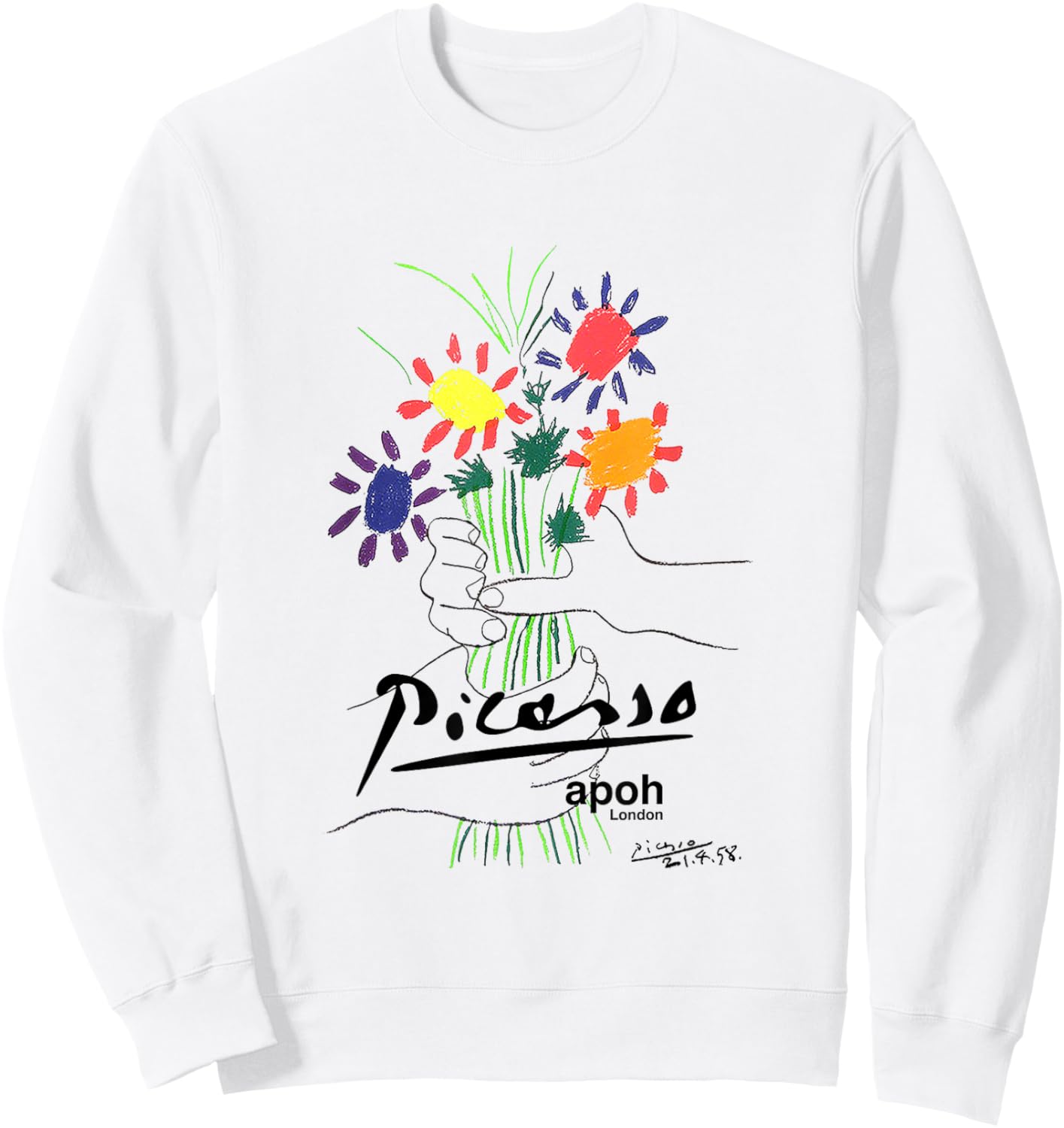 Picasso Flowers Drawing Classic Graphic Art Sweatshirt - Sweatshirt | White