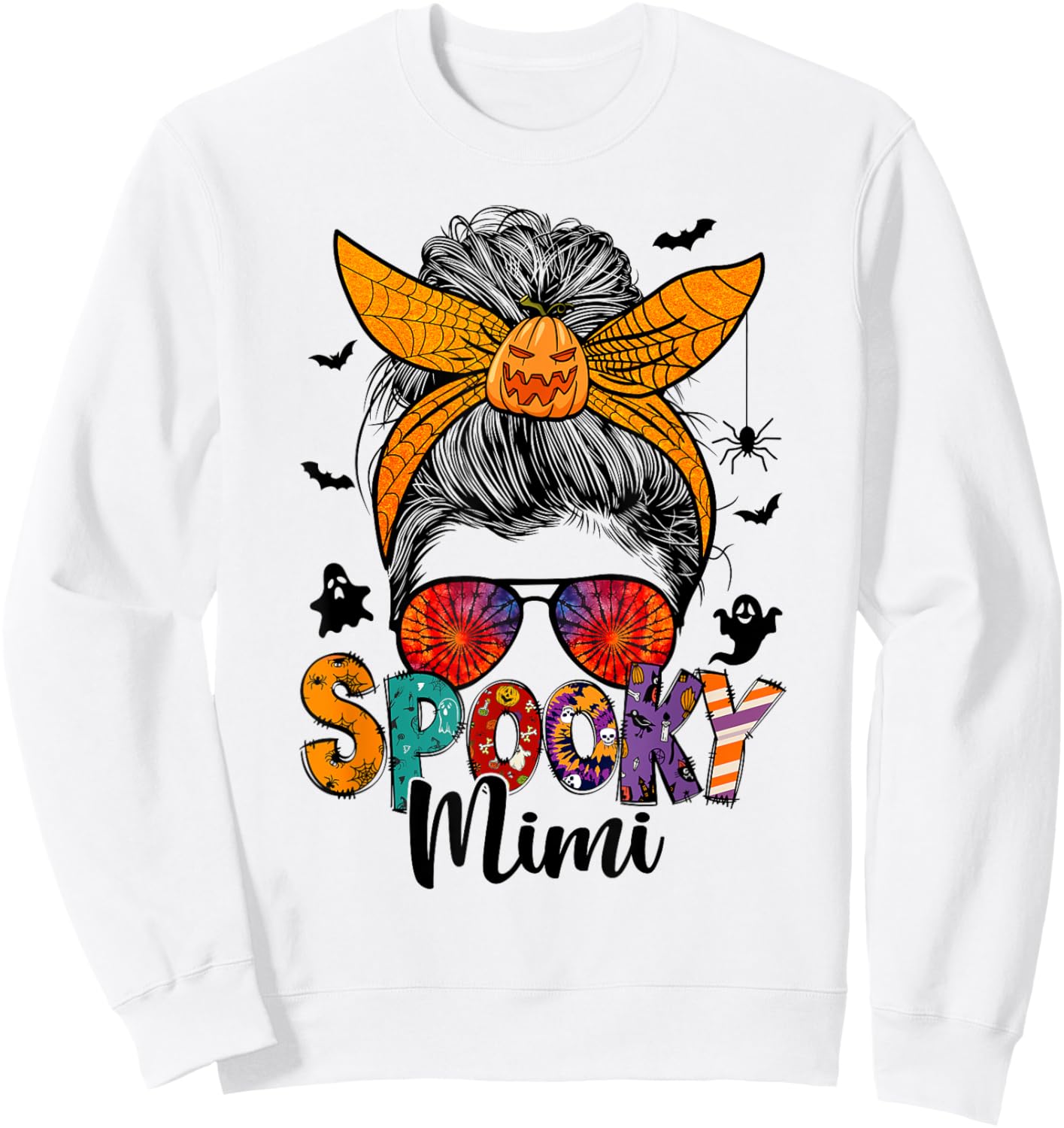 Spooky Mimi Messy Bun Grandma Pumpkin Halloween Pumpkin Sweatshirt - Sweatshirt | White