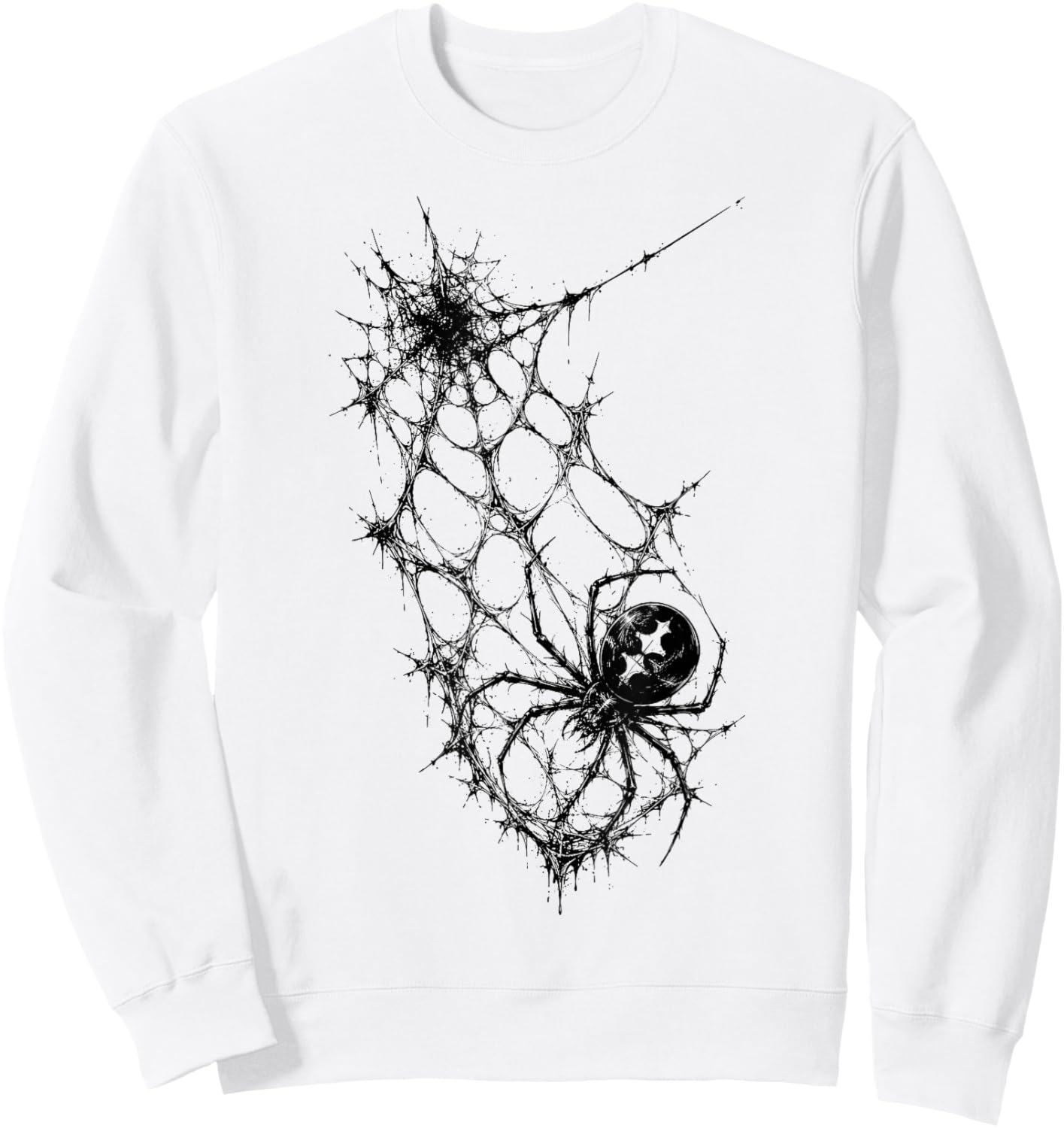 Black Spider Web Gothic Horror Blackwork Tattoo Sweatshirt - Sweatshirt | White