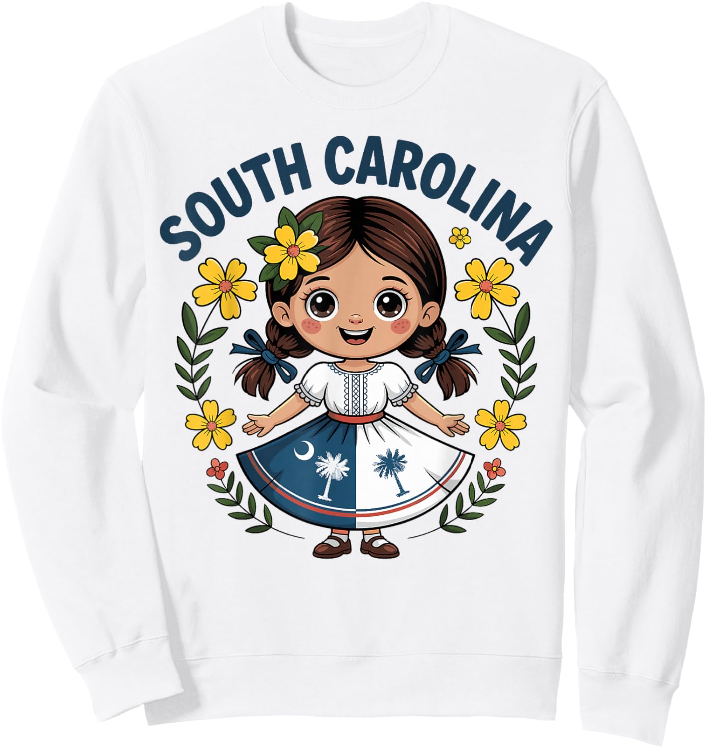Cute South Carolina Girl in Palmetto Dress for Kids Sweatshirt - Sweatshirt | White