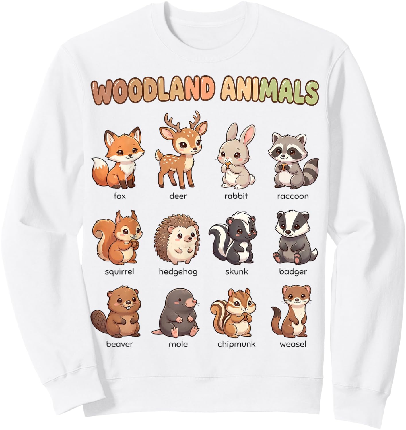 Woodland Animals Chart for Kids Forest Animal Learning Sweatshirt - Sweatshirt | White