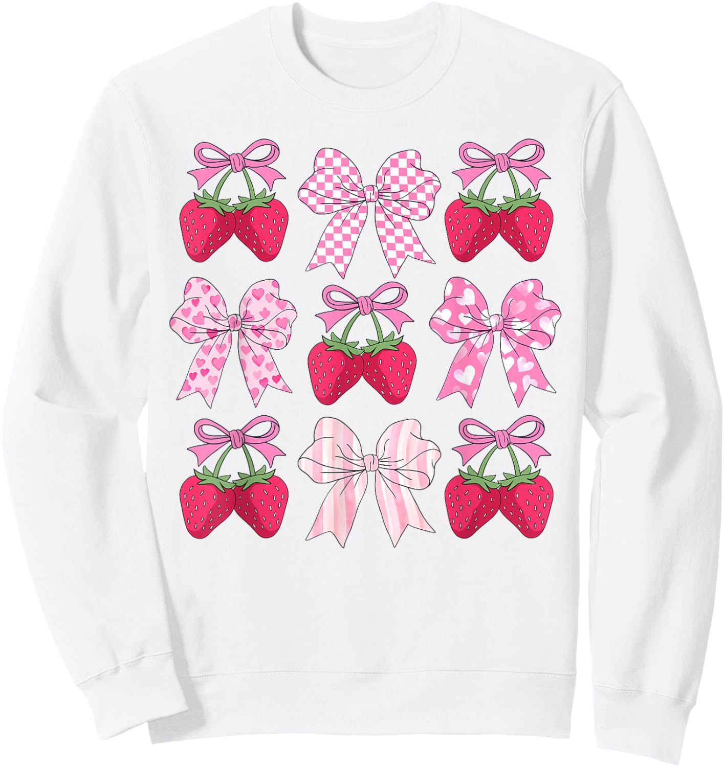 Strawberry Coquette Bow Aesthetic Strawberries Fruit Season Sweatshirt - Sweatshirt | White