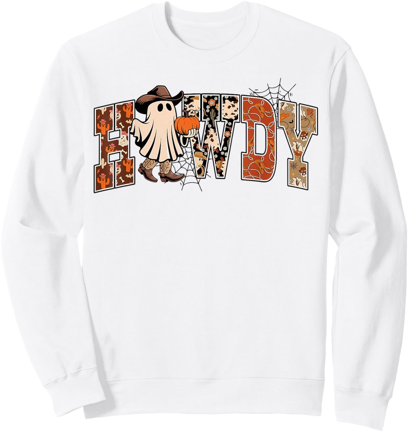 Western Ghost Howdy Halloween Cowboy Boots Spooky Season Sweatshirt - Sweatshirt | White