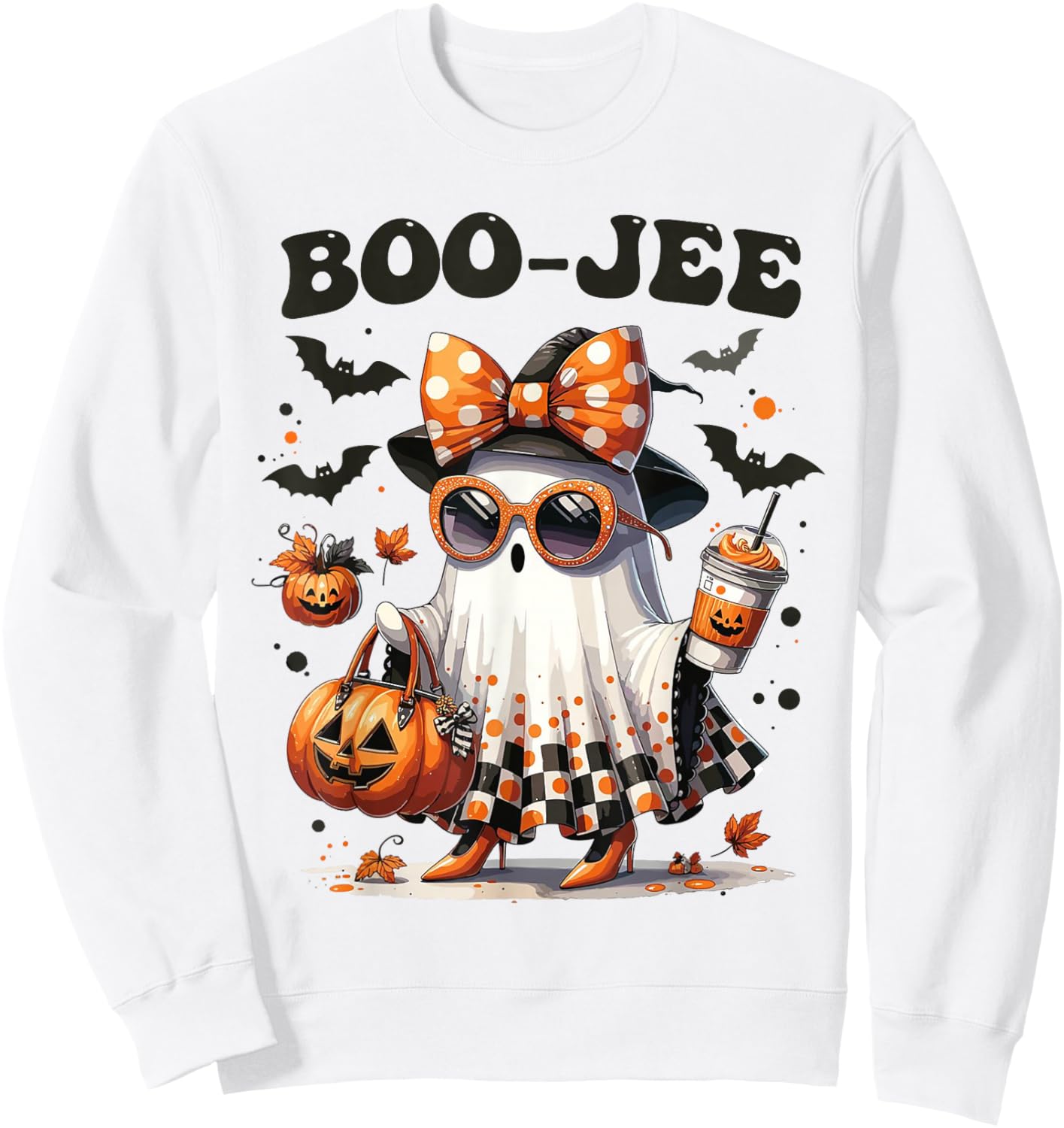 Boujee Boo-JEE Ghost Pumpkin Halloween Ghost Spooky Season Sweatshirt - Sweatshirt | White