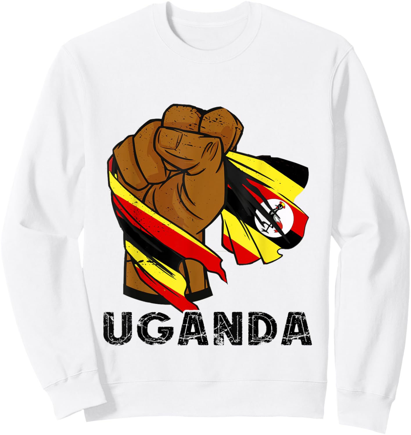 Uganda Power Vintage Ugandan Flag Handfist Ugandan Roots Sweatshirt - Sweatshirt | White