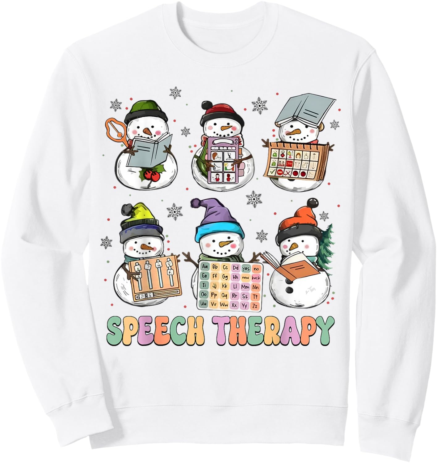 Cute Speech Therapy Christmas Snowman SLP Speech Pathologist Sweatshirt - Sweatshirt | White