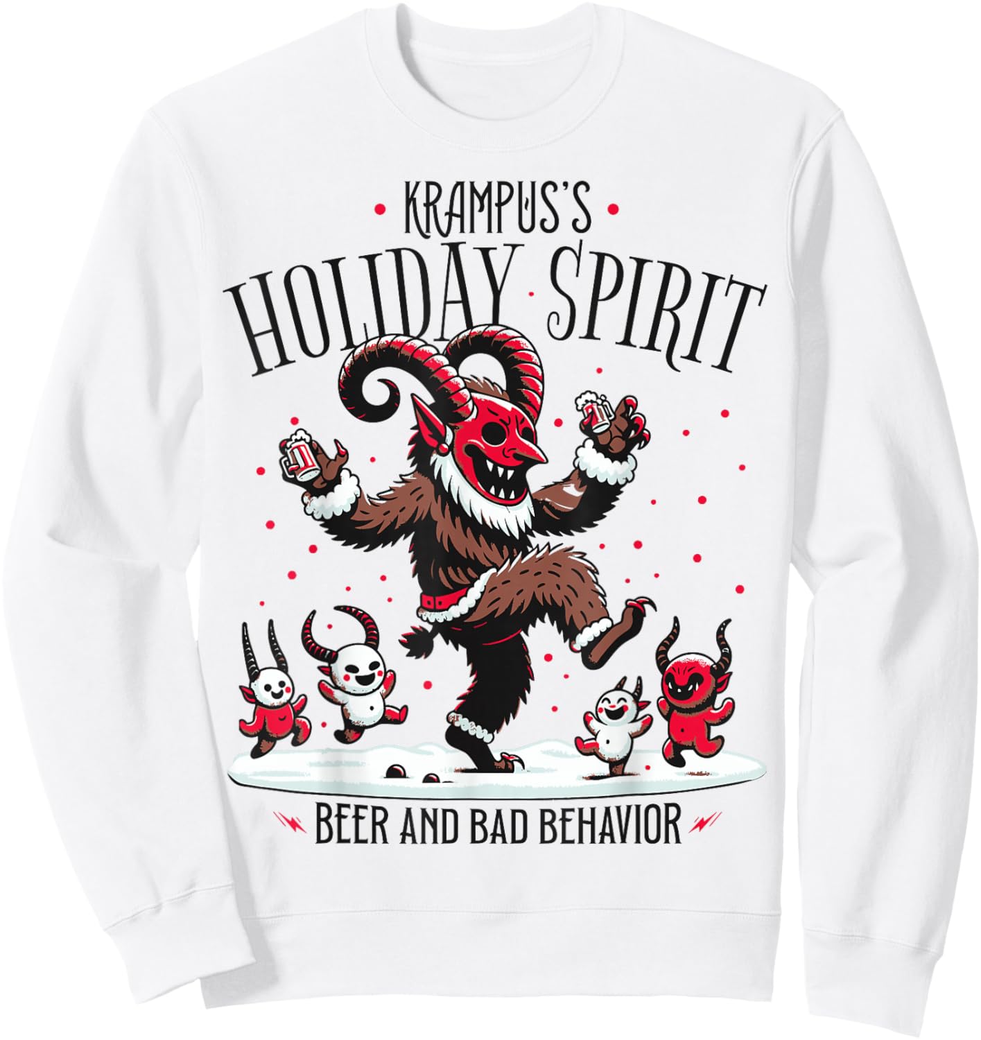 Krampus Holiday Spirit Design With Dancing Demons Sweatshirt - Sweatshirt | White