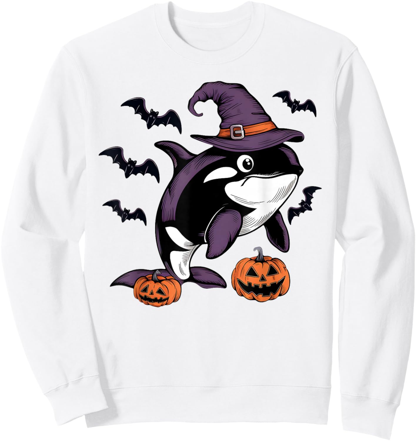 Funny Pumpkin Bat Witch Costume Orca Halloween Sweatshirt - Sweatshirt | White