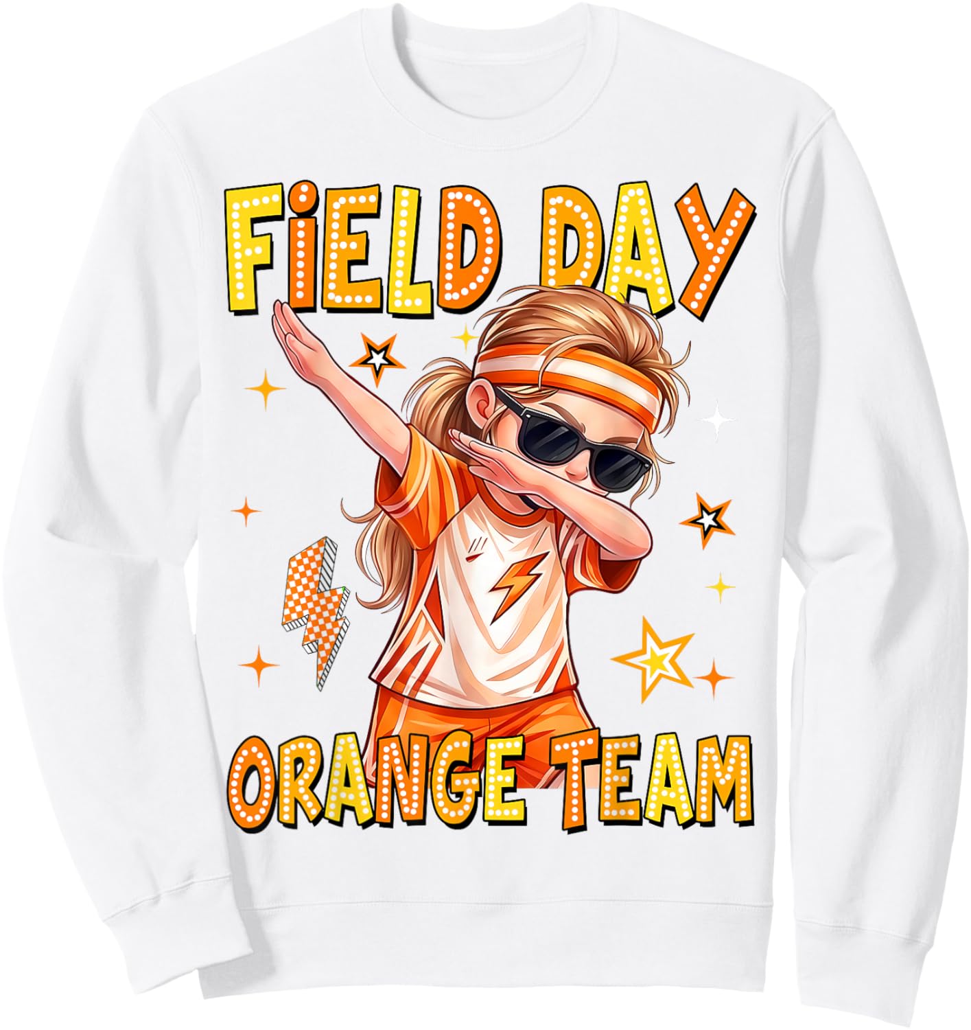Field Day Orange Team Dabbing Girl Kids Games Field Trip Fun Sweatshirt - Sweatshirt | White
