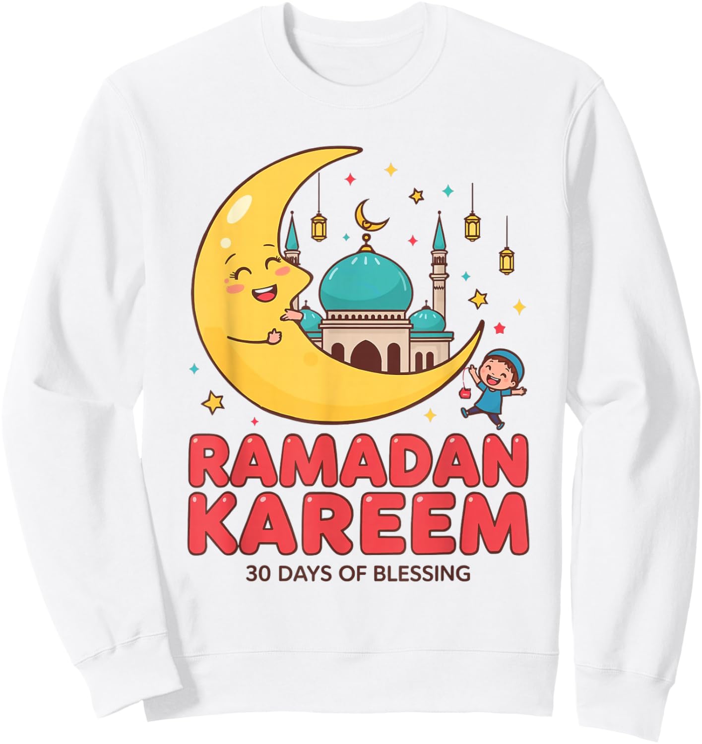 Ramadan Kareem Kids Cute Crescent Moon Muslim Children's Sweatshirt - Sweatshirt | White