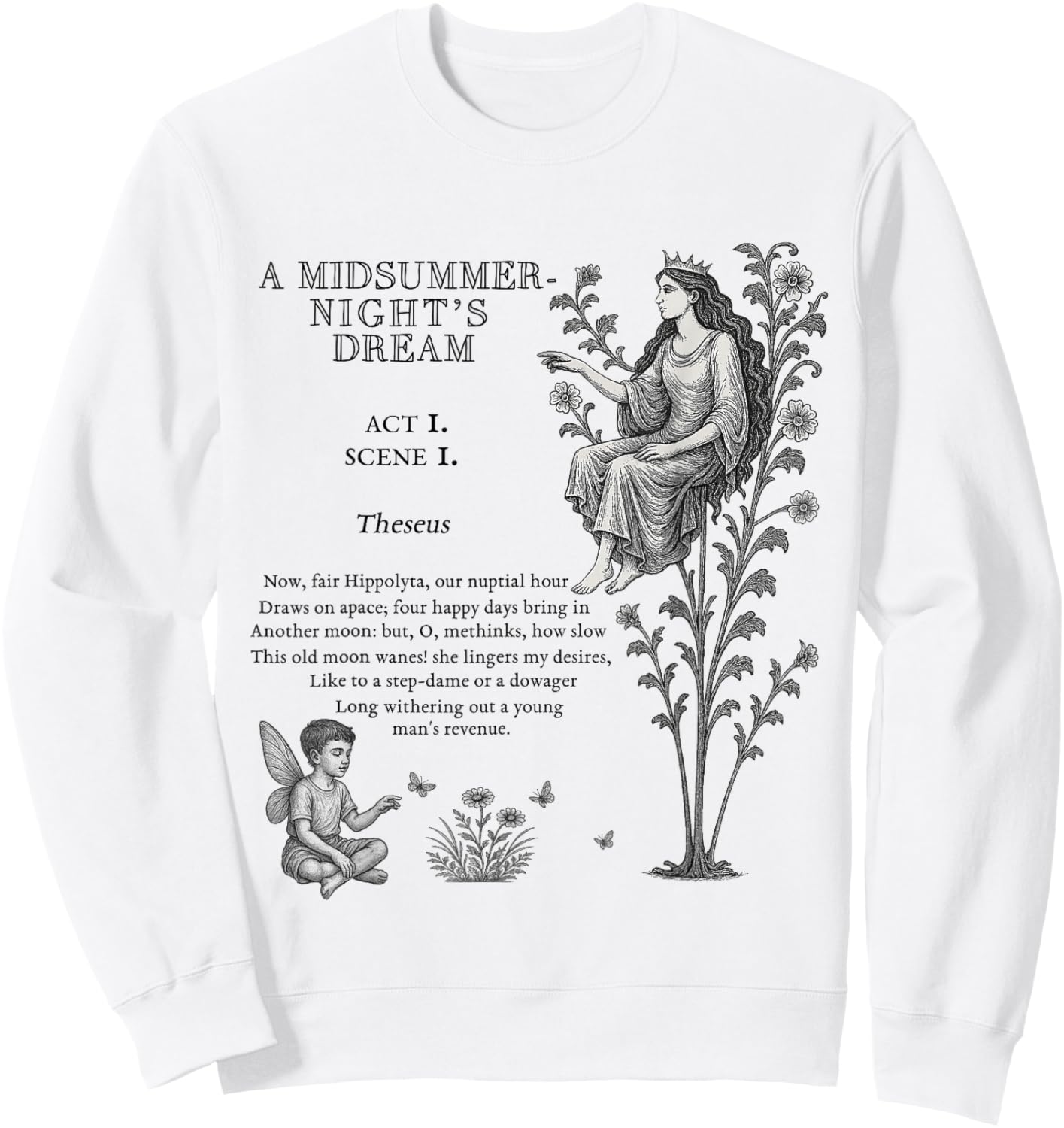 Shakespeare's Midsummer Night Dream Classic Comedy Graphic Sweatshirt - Sweatshirt | White