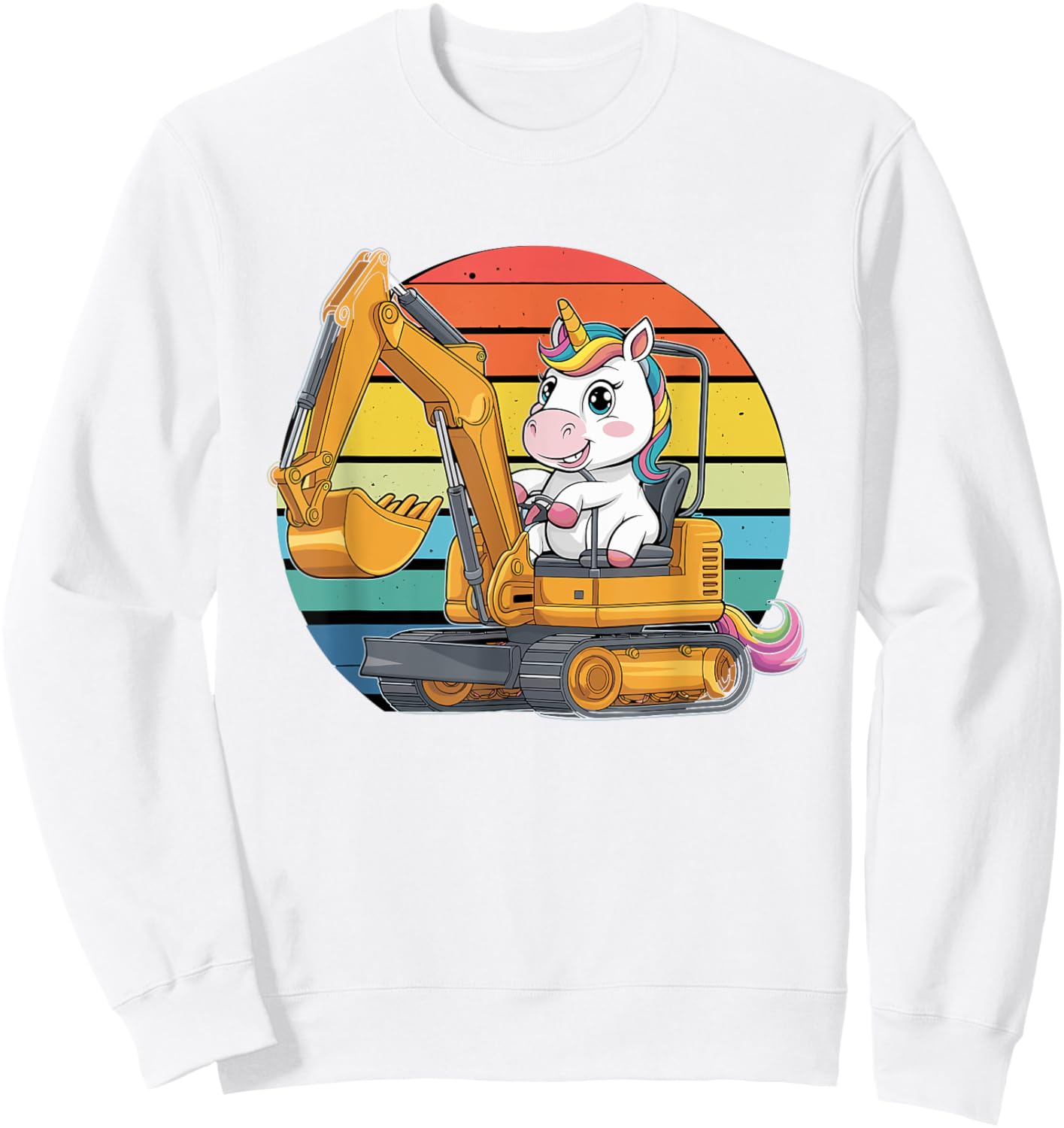 Retro Unicorn Excavator Operator Construction Excavators Sweatshirt - Sweatshirt | White