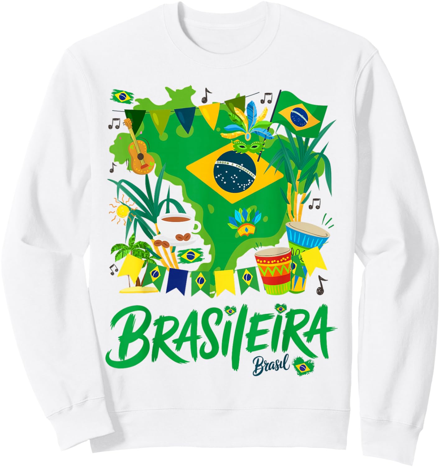 Brasil Flag Outfit Idea for Kids Brazilian Themed Brasileira Sweatshirt - Sweatshirt | White