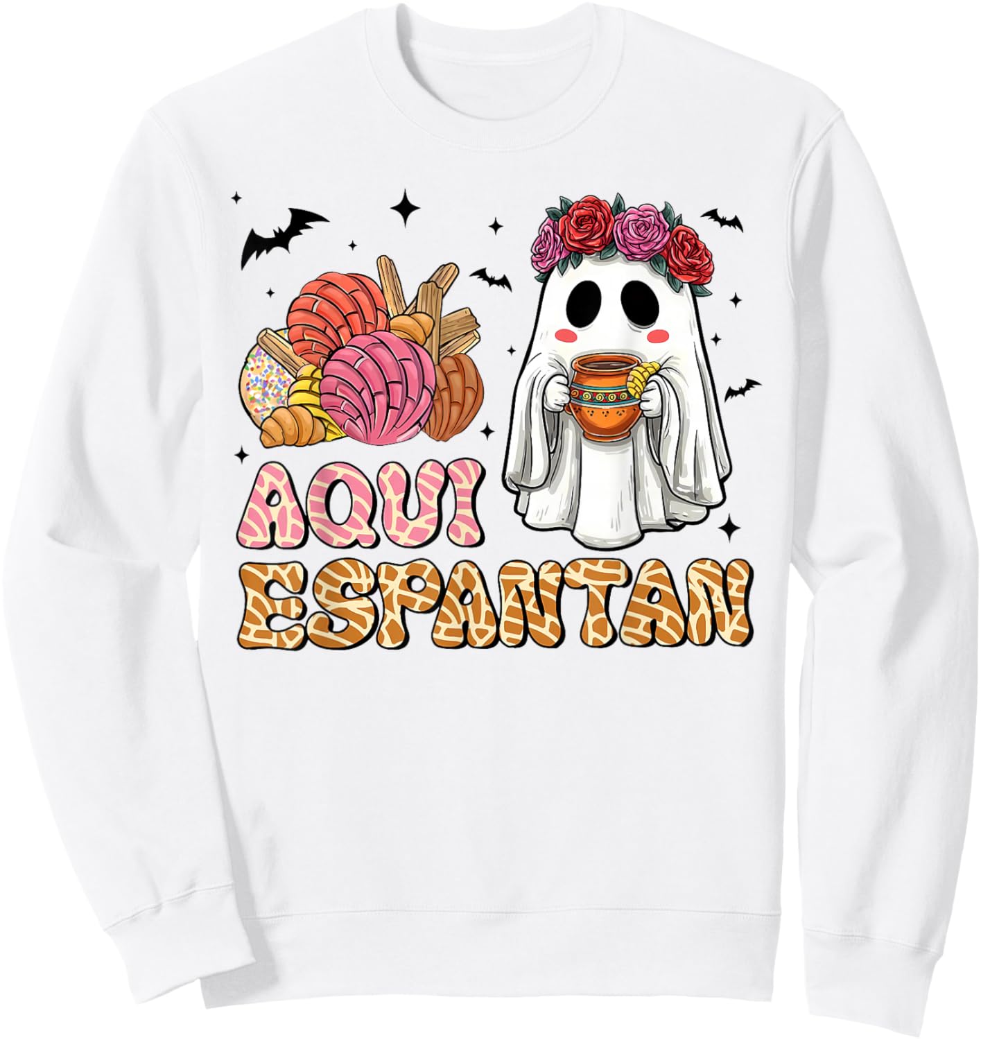 Aqui Espantan Spanish Halloween Mexican Conchas Ghost Women Sweatshirt - Sweatshirt | White