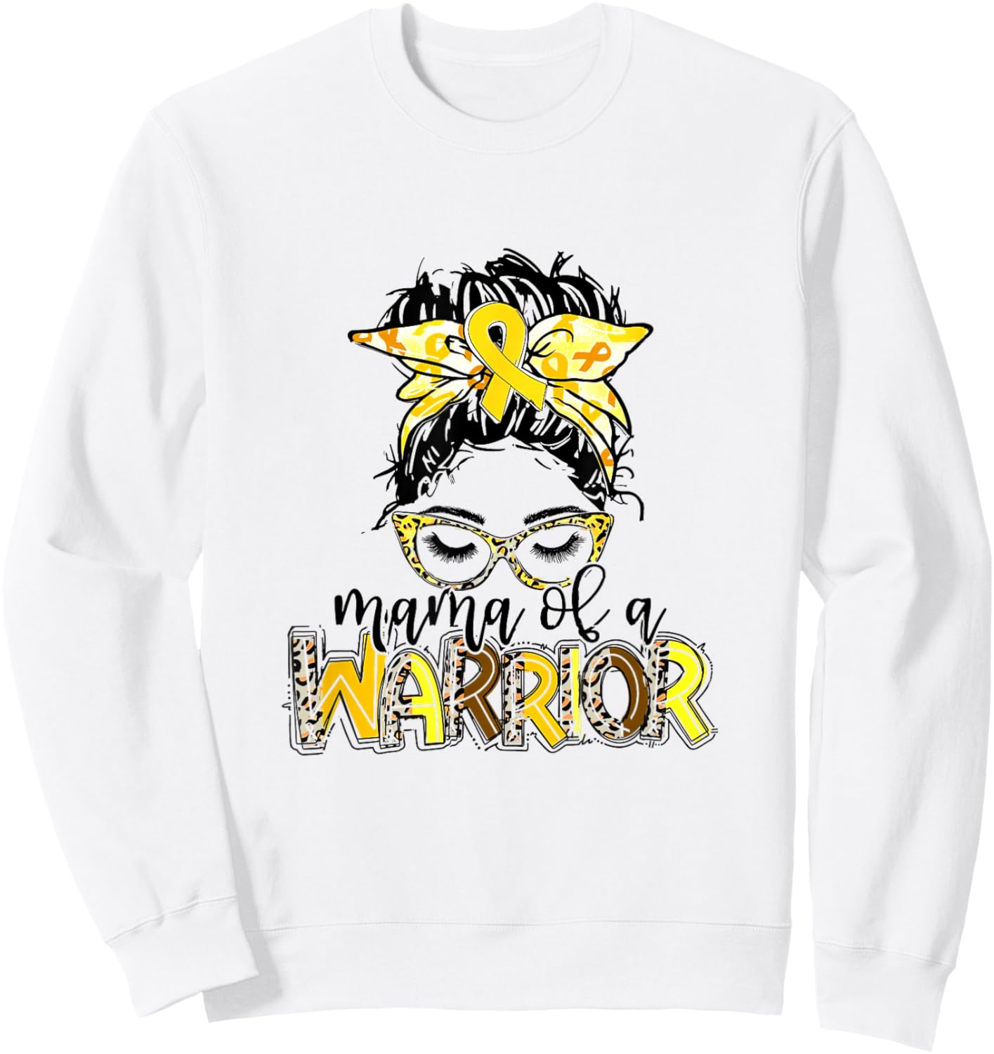 Mama of Warrior Childhood Cancer Ribbon Mom Saying Quote Sweatshirt - Sweatshirt | White