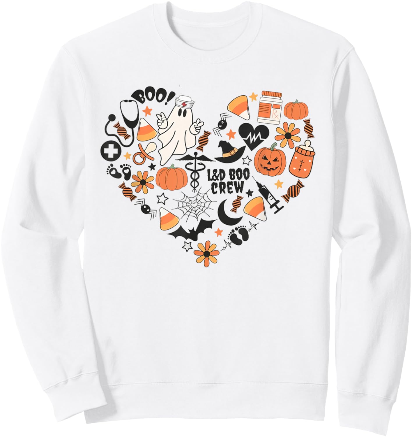 Labor & Delivery Nurse Halloween Pumpkin Fall Autumn Heart Sweatshirt - Sweatshirt | White
