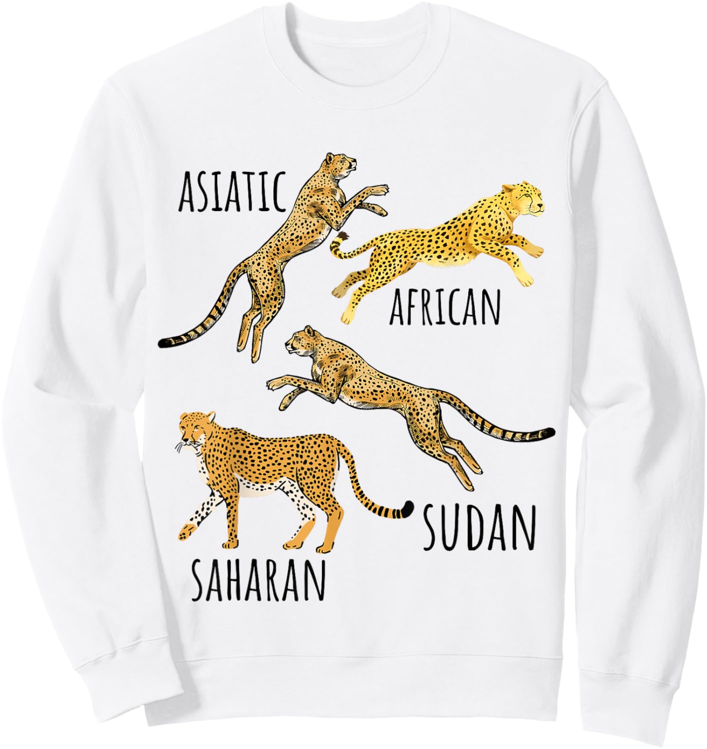Type of Cheetahs Breeds Collection, Cheetah Print, Big Cat Men Women Kids Sweatshirt - Sweatshirt | White